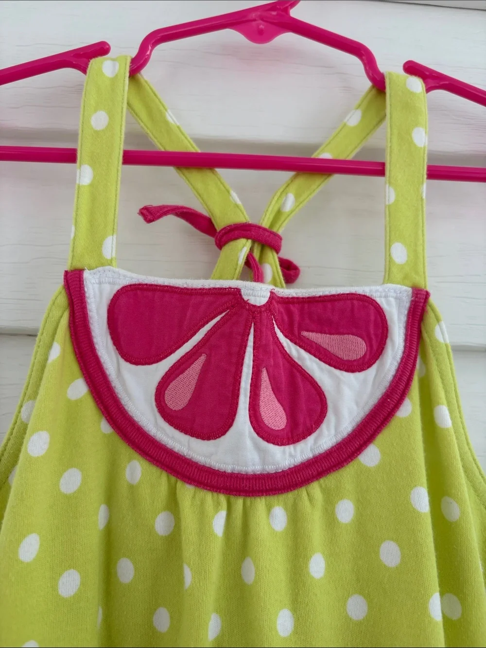 Gymboree Lime Green Polka Dot Citrus Watermelon Cotton Jersey Dress Girls Size 6
